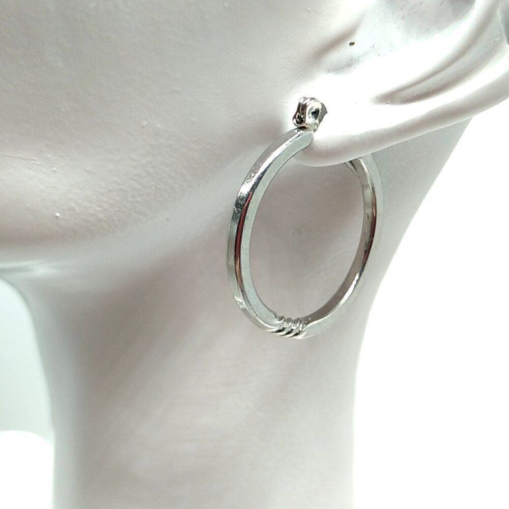 Silver-tone Hoop Earrings 1X1" For Pierced Ears